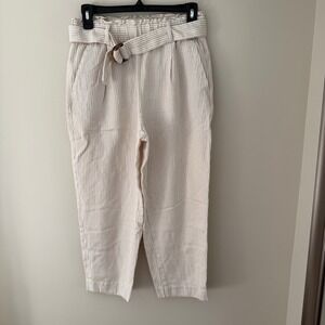 Ann Taylor Petite Paperbag Waist Striped Belted Pants Size SP